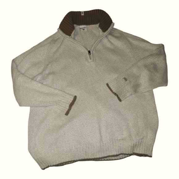 Cloumbia* 1/4 Zip* Cotton Blend Sweater* Oatmeal with Brown Trim* Sz L - Picture 1 of 7